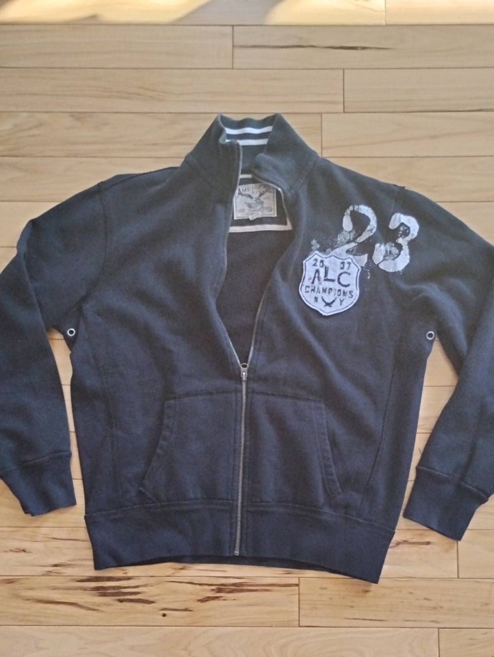 Vintage American Eagle Y2K Mock Neck Track Jacket Sweatshirt Black Size Large